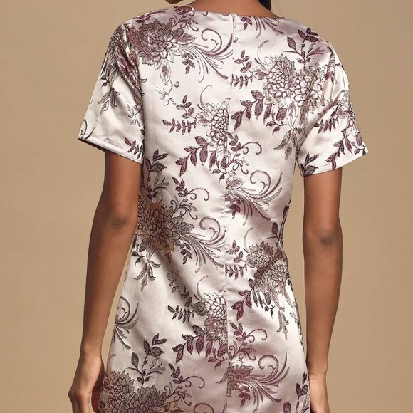 NWT Lulus Go with the Glow Metallic Purple Floral Jacquard Shift Dress - Picture 4 of 8